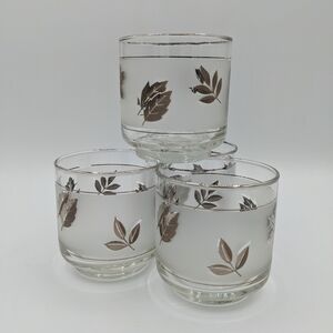 4 Vintage Libbey Silver Leaf Old Fashioned Frosted Cocktail Glasses Barware MCM